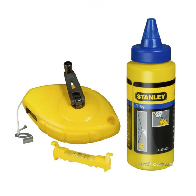 Шнур для розмітки Stanley PowerWinder (30 м) з порошком (45 г) та підвісним рівнем - Новаторбуд - фото 1