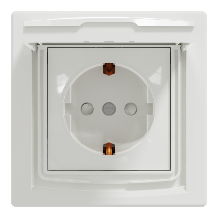 Розетка с заземлением, крышкой и защитными шторками Schneider Electric Asfora, белая - Новаторстрой - фото 1
