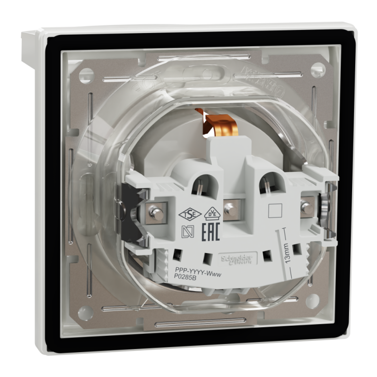 Розетка с заземлением, крышкой и защитными шторками Schneider Electric Asfora, белая - Новаторстрой - фото 4