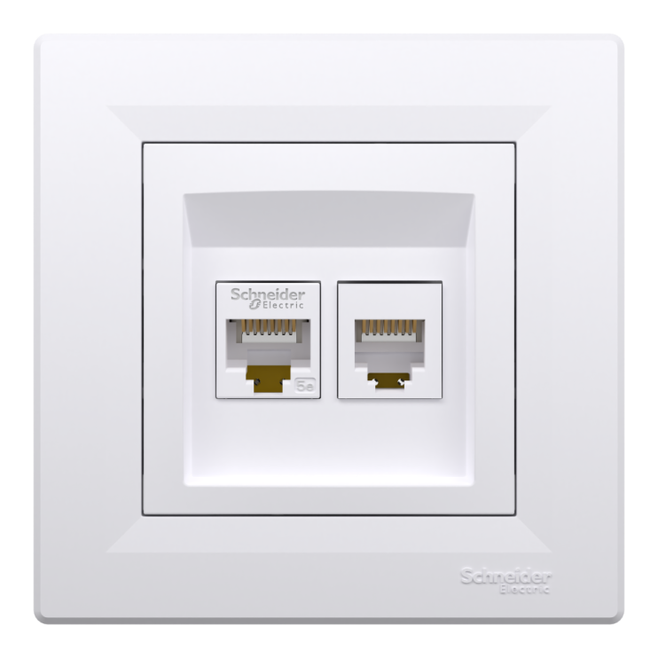 Компьютерная розетка RJ45 UTP Cat 5E и телефонная RJ12 розетка Schneider Electric Asfora, белая Киев в Киеве - Новаторстрой - фото 1