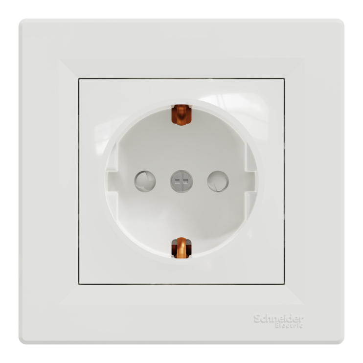 Розетка із заземленням та захисними шторками Schneider Electric Asfora, біла - Новаторбуд - фото 1