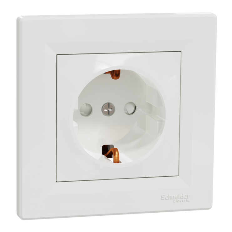 Розетка із заземленням та захисними шторками Schneider Electric Asfora, біла - Новаторбуд - фото 3