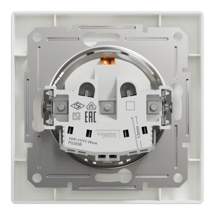 Розетка с заземлением и защитными шторками Schneider Electric Asfora, белая - Новаторстрой - фото 2