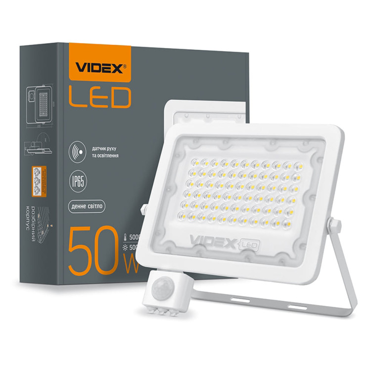 Прожектор с датчиком движения и освещения LED VIDEX F2e 50W 5000K 5000Lm - Новаторстрой - фото 1