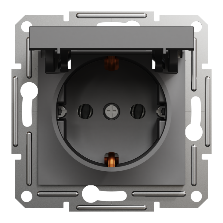 Розетка із заземленням та захисною кришкою Schneider Electric Asfora, антрацит - Новаторбуд - фото 1