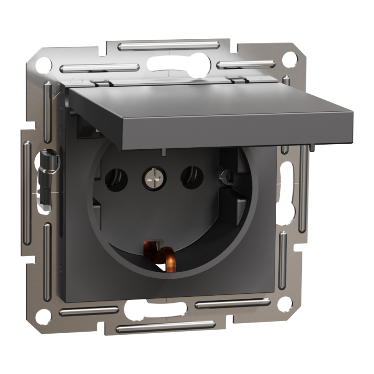 Розетка із заземленням та захисною кришкою Schneider Electric Asfora, антрацит - Новаторбуд - фото 4