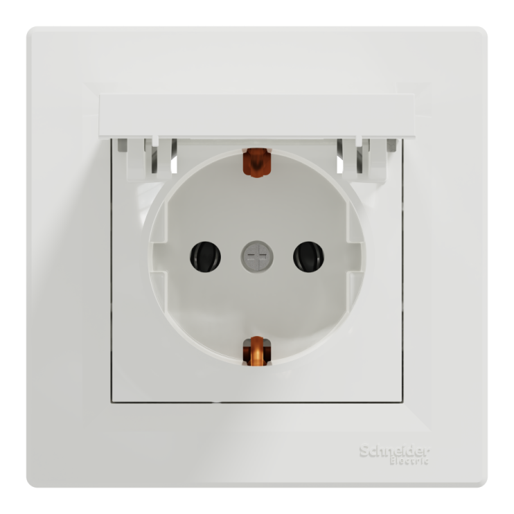 Розетка із заземленням та захисною кришкою Schneider Electric Asfora, біла - Новаторбуд - фото 1