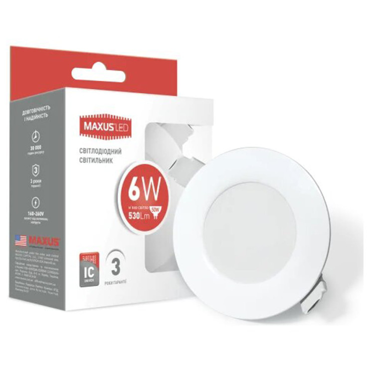 Світильник LED Maxus 6W 3000K (1-SDL-003-01) - Новаторбуд - фото 1