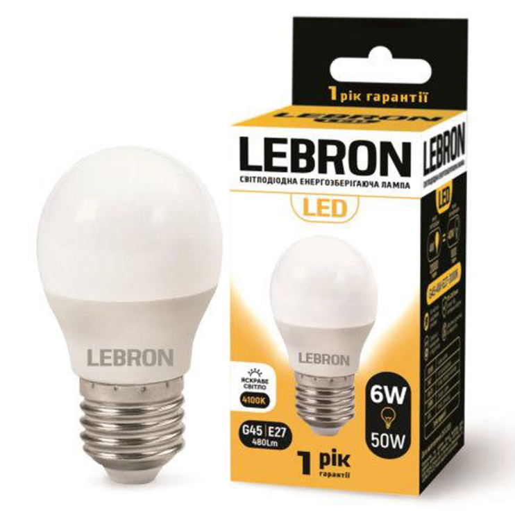 Лампа светодиодная Lebron LED L-G45 E27 4100K 6W 480Lm (11-12-50) Киев в Киеве - Новаторстрой - фото 1