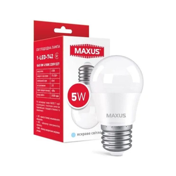 Лампа LED Maxus G45 5W 4100K (1-LED-742) Київ у Києві - Новаторбуд - фото 1