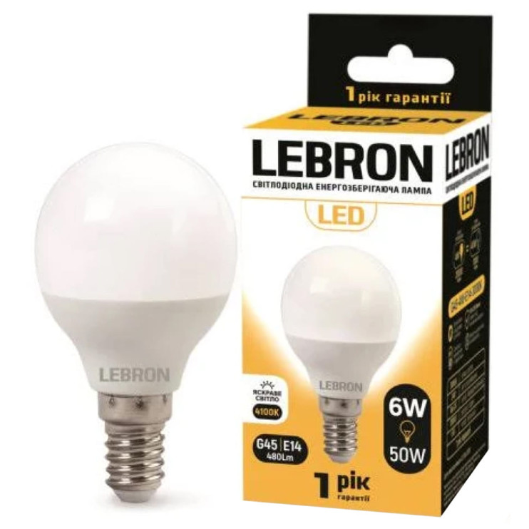 Лампа светодиодная Lebron LED L-G45 E14 4100K 6W 480Lm (11-12-20-1) Киев в Киеве - Новаторстрой - фото 1