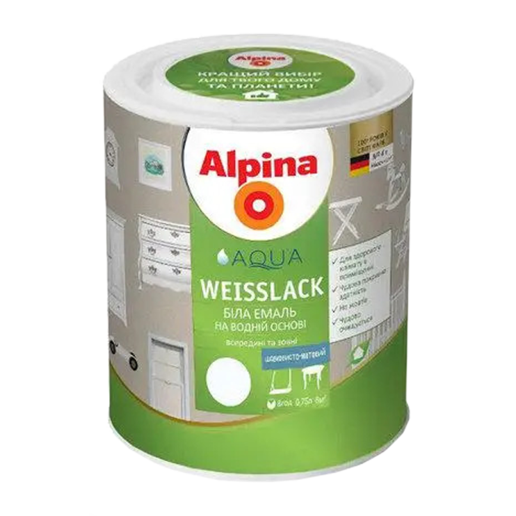 Эмаль акриловая универсальная Alpina Aqua Weisslack База 1 шелковисто-матовая (0,75 л) Киев в Киеве - Новаторстрой - фото 1