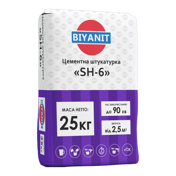 Цементная штукатурка Biyanit SH-6 (25 кг) - Новаторстрой - фото 1