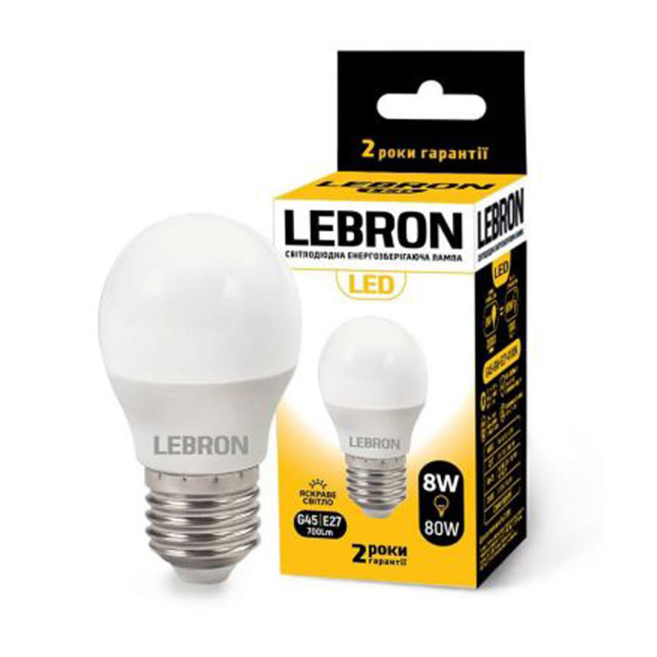 Лампа світлодіодна Lebron LED L-G45 E27 4100K 8W 720Lm (11-12-58) - Новаторбуд - фото 1
