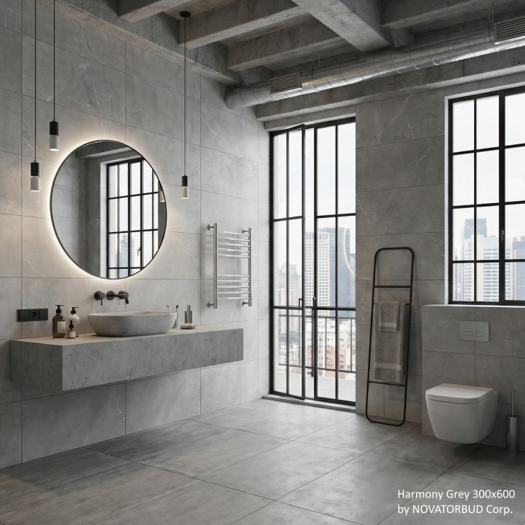 Плитка Harmony Grey (300x600 мм) в Loft стиле ванной комнаты - Новаторбуд - фото 2