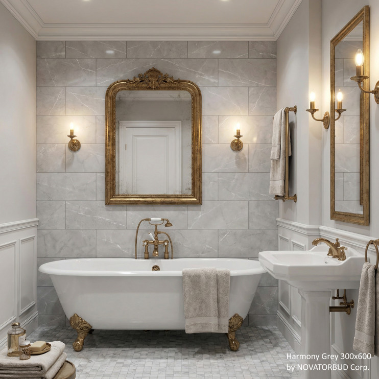 Harmony Grey 300x600 в классическом дизайне ванной комнаты - Новаторбуд - фото 5