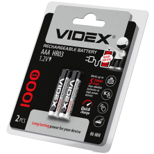Батарейки AAA акумуляторні VIDEX HR03 (1000mAh, 1.2V, 2шт упаковка)