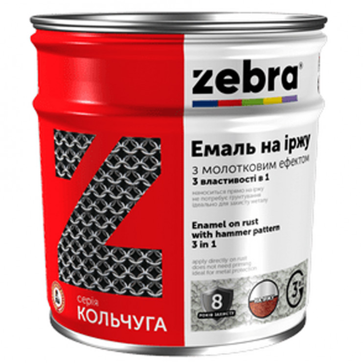 Эмаль антикоррозионная Zebra "3 в 1" молотковая черная №90 (0,7 кг) - Новаторстрой - фото 1