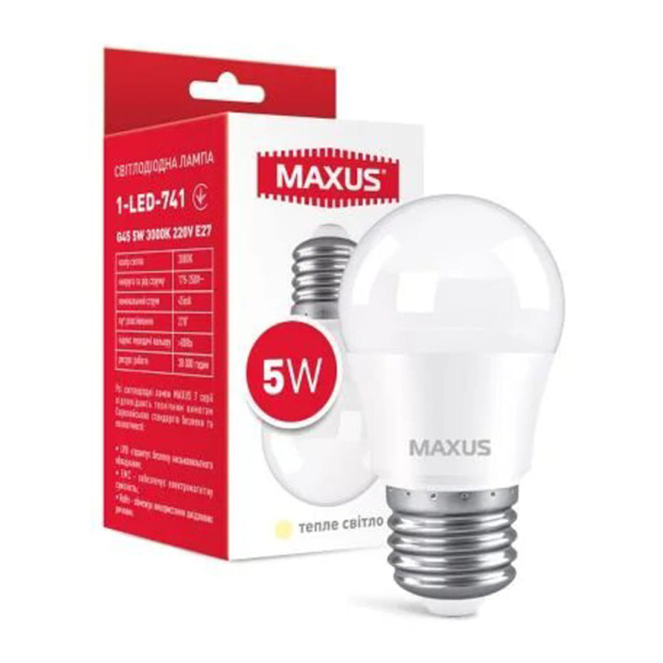 Лампа світлодіодна LED Maxus G45 5W 3000K 220V E27 (1-LED-741) - Новаторбуд - фото 1