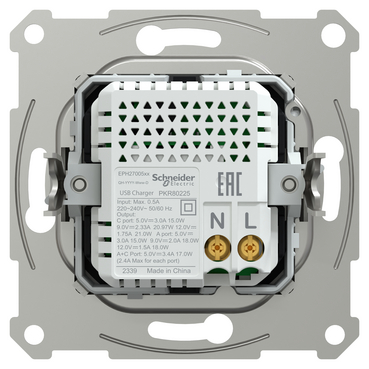 Подвійний зарядний USB-пристрій Schneider Electric Asfora, тип А+C, 21 Вт (алюміній) Київ у Києві - Новаторбуд - фото 2