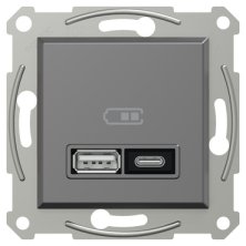 Двойное зарядное USB устройство Schneider Electric Asfora, тип А+C, 21 Вт (антрацит)