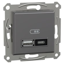 Двойное зарядное USB устройство Schneider Electric Asfora, тип А+C, 21 Вт (антрацит)