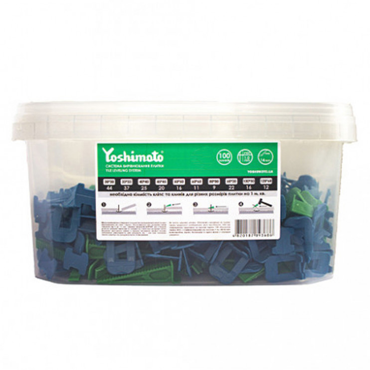 Система вирівнювання плитки Yoshimoto 2 мм (кліпси 250/клін 100) - Новаторбуд - фото 1